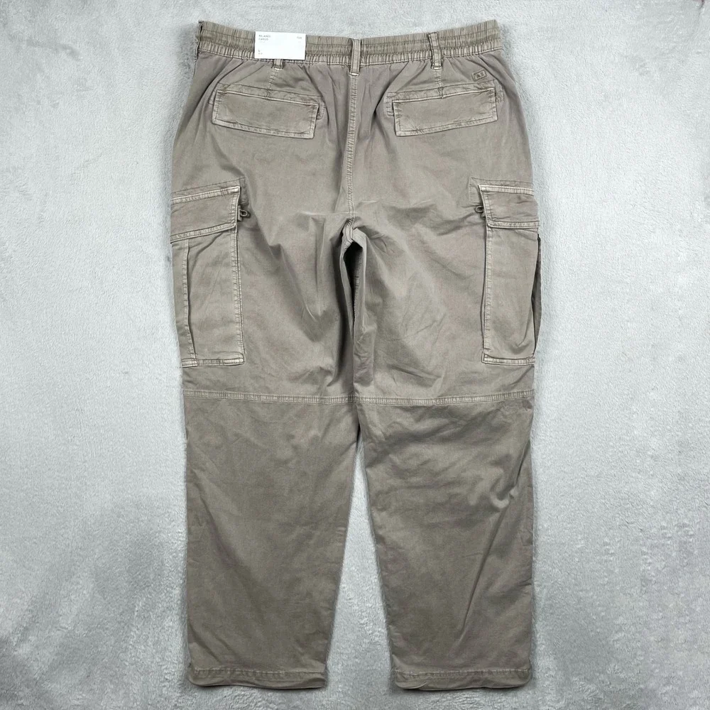 New American Eagle Relaxed Cargo Pants Mens Large Beige Drawstring Elastic Waist